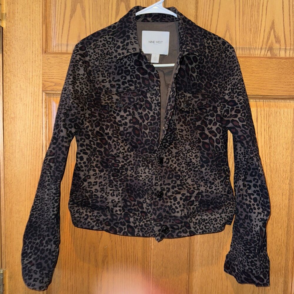 Nine West Sarah Jean Jacket Womens Dark Cheetah Leopard Animal Print Wild Small